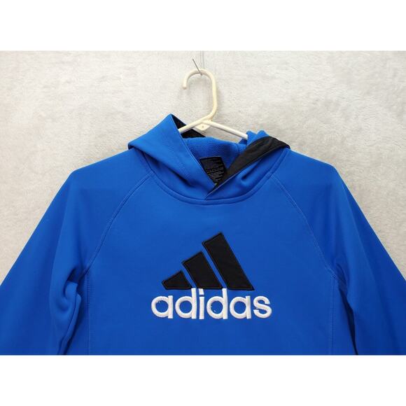 adidas Hoodie Youth‎ Large Blue Polyester Long Sleeve Embroidered Logo Pullover - Picture 4 of 10